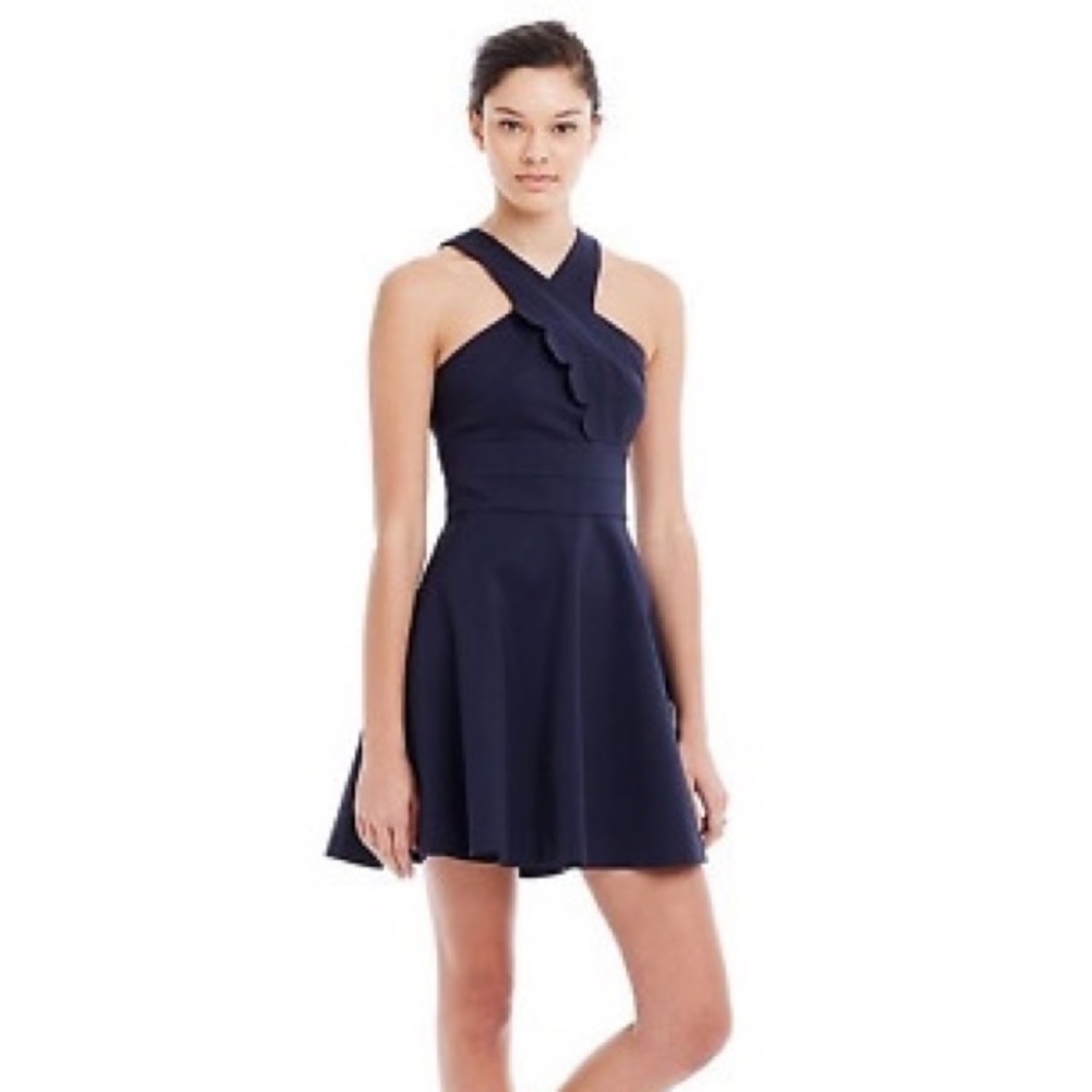Armani Exchange Navy Scalloped Fit & Flare Dress